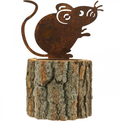 Article Cache-pot en bois cache-pot aspect bois souris rouille H24cm