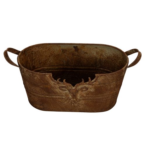 Coupe ovale en métal avec poignées et motif cerf, finition rouille, 36 cm | Floristik24.fr