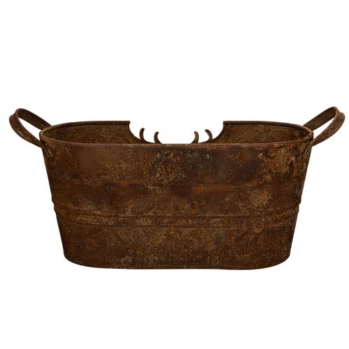 Coupe ovale en métal avec poignées et motif cerf, finition rouille, 36 cm | Floristik24.fr
