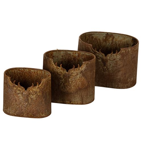 Pots décoratifs ovales en métal avec motif de cerf 24cm rouille set de 3