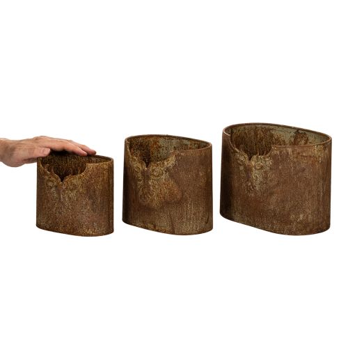 Pots décoratifs ovales en métal avec motif de cerf 24cm rouille set de 3 | Floristik24.fr