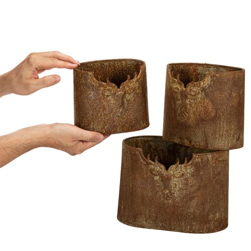 Pots décoratifs ovales en métal avec motif de cerf 24cm rouille set de 3 | Floristik24.fr