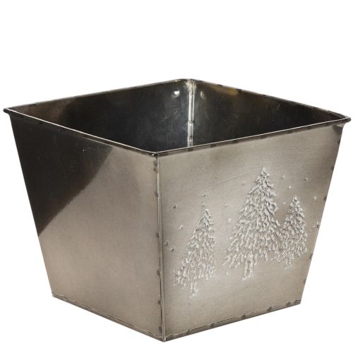 Cache-pot carré en métal avec motif sapins 18cm