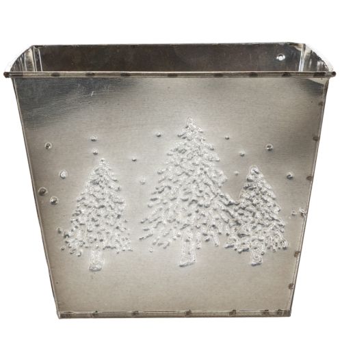 Cache-pot carré en métal avec motif sapins 18cm | Floristik24.fr