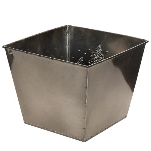 Cache-pot carré en métal avec motif sapins 18cm | Floristik24.fr