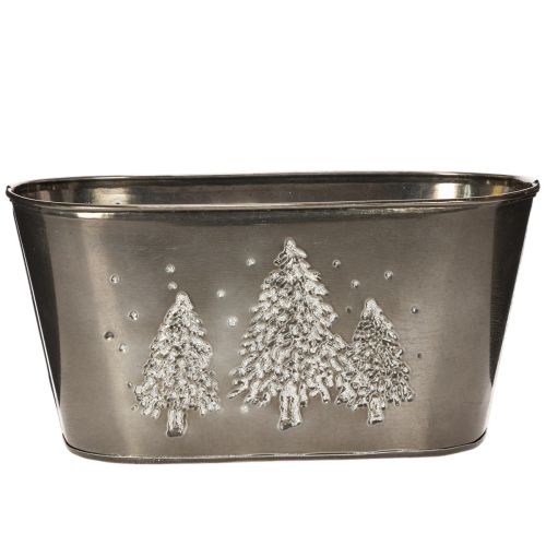 Cache-pot ovale en zinc avec motif sapins en relief 25 cm acheter | Floristik24.fr