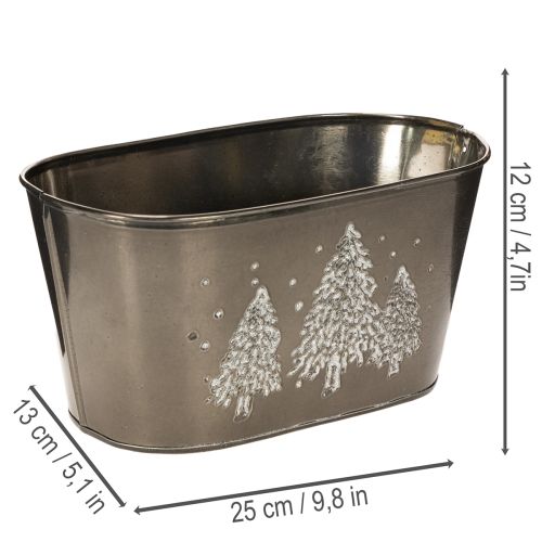 Cache-pot ovale en zinc avec motif sapins en relief 25 cm | Floristik24.fr
