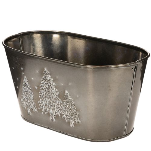 Cache-pot ovale en zinc avec motif sapins en relief 25 cm | Floristik24.fr