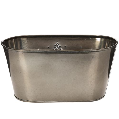 Cache-pot ovale en zinc avec motif sapins en relief 25 cm | Floristik24.fr