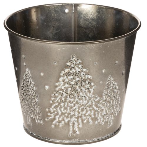Cache-pot en métal avec motif sapins scintillants 13 cm
