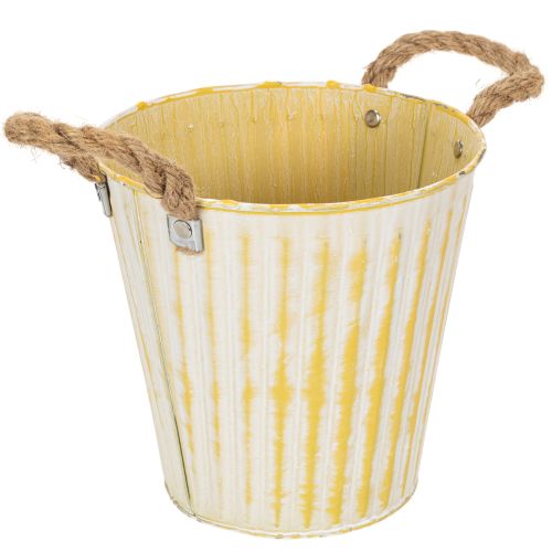 Article Pot en métal, décoration printanière, cache-pot avec anses, jaune, style shabby chic, Ø 18 cm, H 17,5 cm