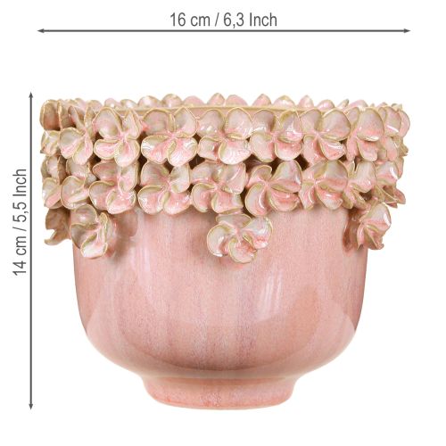 Article Cache-pot en céramique rose – Cache-pot élégant avec décor floral Ø16cm
