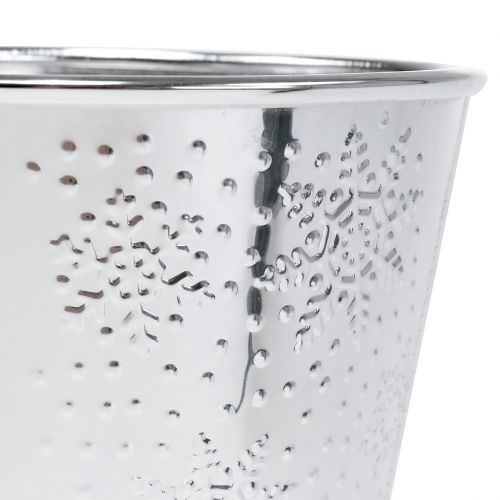 Floristik24 Pot avec flocons de neige Ø12.5cm H10cm 4pcs