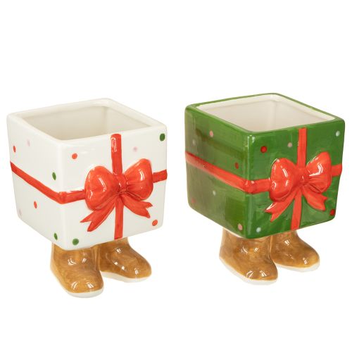 Jardinière en céramique cadeau de Noël avec pieds H11,5cm 2 pcs