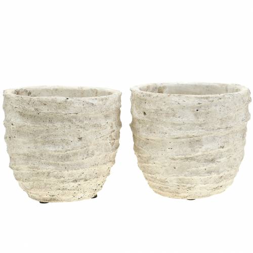 Floristik24 Cache-pot blanc antique Ø12,5cm H11cm 2pcs