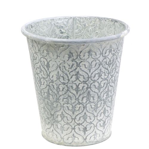 Floristik24 Pot en zinc avec décor crème lavé Ø19cm H20cm