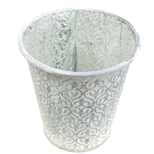Floristik24 Pot en zinc avec décor crème lavé Ø19cm H20cm