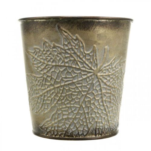 Article Jardinière pour l&#39;automne, pot en métal à décor de feuilles, jardinière dorée Ø10cm H10cm