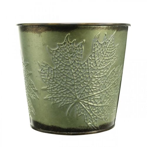 Article Jardinière à décor de feuilles, vase en métal pour l&#39;automne, seau à plantes vertes Ø10cm H10cm