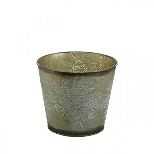 Article Pot d&#39;automne, cache-pot avec feuilles, décoration métal doré Ø16.5cm H14.5cm