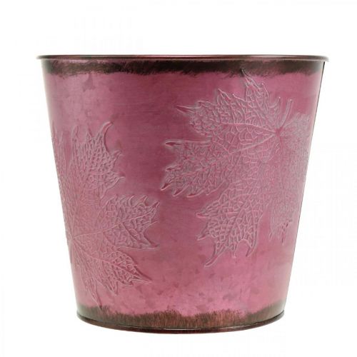 Article Jardinière, seau en métal avec feuilles, décoration automne rouge vin Ø18cm H17cm