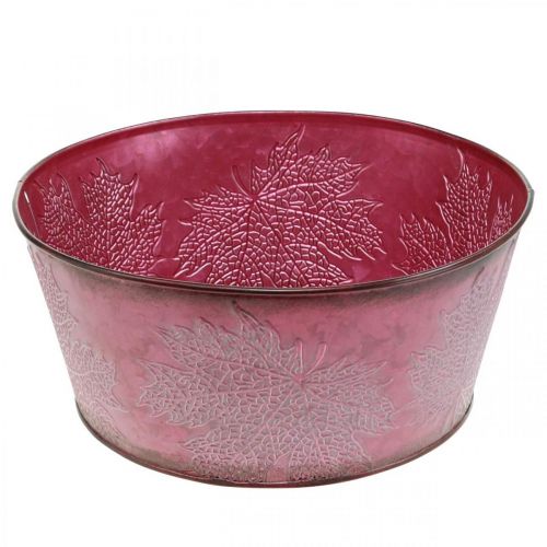 Floristik24 Coupe à plantes pour l&#39;automne, récipient en métal avec décoration de feuilles, pot décoratif vin rouge Ø25cm H11cm