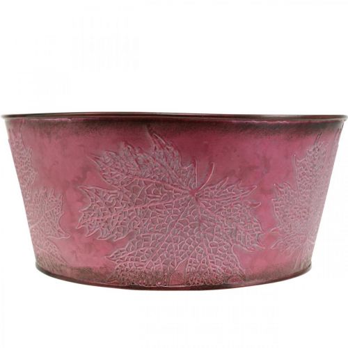 Article Coupe à plantes pour l&#39;automne, récipient en métal avec décoration de feuilles, pot décoratif vin rouge Ø25cm H11cm