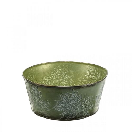 Article Jardinière avec feuilles d&#39;érable, décoration automne, vase en métal vert Ø25cm H11cm