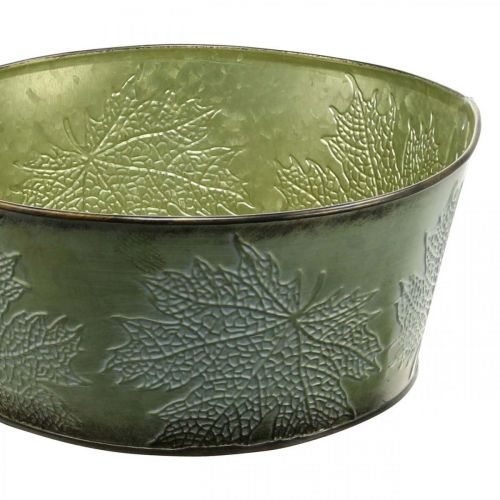 Article Jardinière avec feuilles d&#39;érable, décoration automne, vase en métal vert Ø25cm H11cm