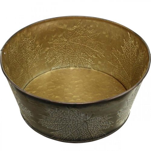 Floristik24 Bol d&#39;automne, pot en métal à décor de feuilles, cache-pot doré Ø25cm H10cm