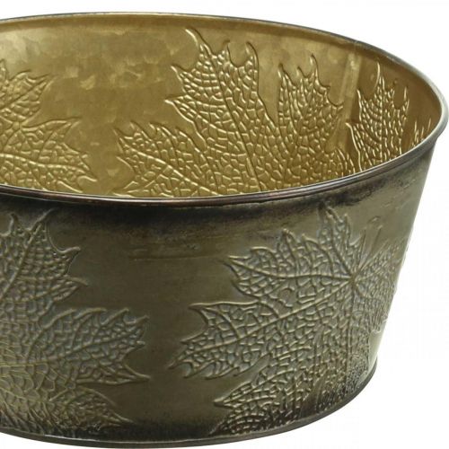 Floristik24 Bol d&#39;automne, pot en métal à décor de feuilles, cache-pot doré Ø25cm H10cm