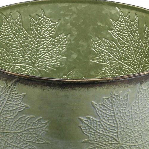 Article Jardinière, pot en métal avec feuilles d&#39;érable, décoration automne vert Ø25.5cm H22cm