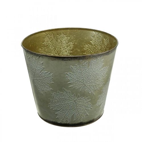 Floristik24 Cache-pot, décoration automne, vase en métal avec feuilles dorées Ø25.5cm H22cm