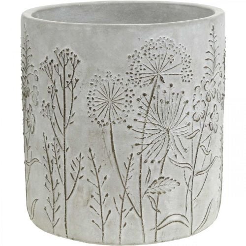 Cache-pot en béton blanc avec fleurs en relief vintage Ø16cm