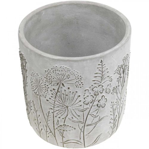 Floristik24 Cache-pot en béton blanc avec fleurs en relief vintage Ø16cm