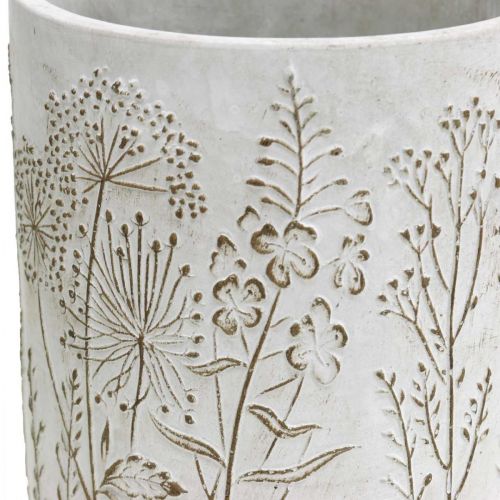 Floristik24 Vase vase à fleurs blanc en béton avec fleurs en relief Ø12,5cm 2pcs