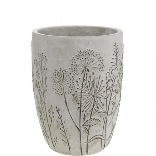 Floristik24 Vase vase à fleurs en béton blanc avec fleurs en relief vintage Ø14.5cm