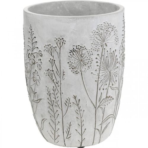 Floristik24 Vase Concrete White Flower vase avec fleurs en relief vintage Ø18cm