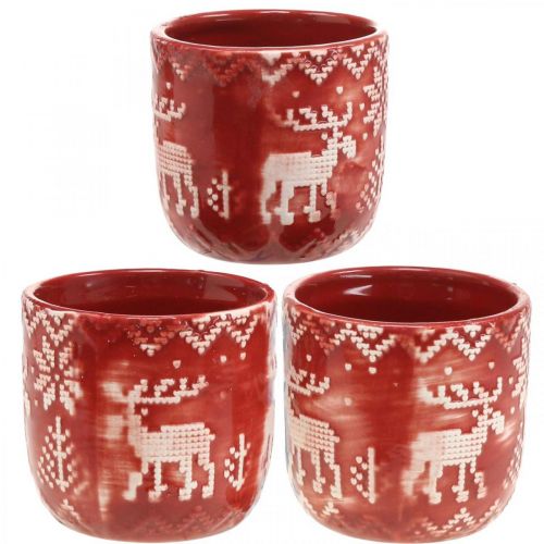 Article Décoration en céramique avec renne, décoration de l&#39;Avent, jardinière avec motif norvégien rouge / blanc Ø7.5cm H7cm 6pcs