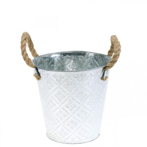 Pot en métal pour la plantation, pot de fleur avec anses, jardinière avec motif fleur Ø18cm