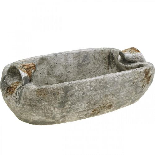 Bol en béton ovale blanc gris marron avec anses antique L25cm