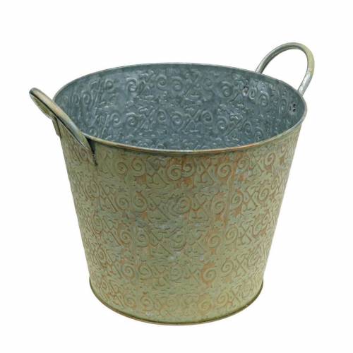 Floristik24 Seau vert avec anses Ø26cm cache-pot aspect vintage métal rouille