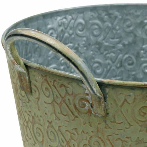 Floristik24 Seau vert avec anses Ø26cm cache-pot aspect vintage métal rouille