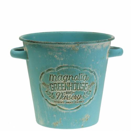 Pot à plantes seau métal turquoise Ø19.5cm H17.5cm