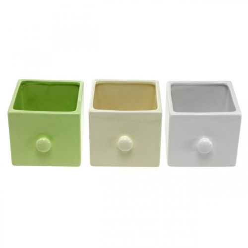 Article Jardinière en céramique, tiroir pour planter, carré, 12×10,5×9,5cm 3 pcs
