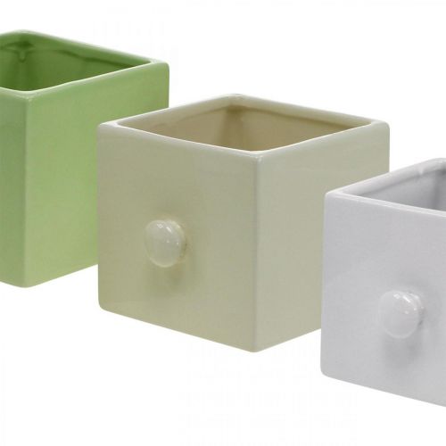 Article Jardinière en céramique, tiroir pour planter, carré, 12×10,5×9,5cm 3 pcs