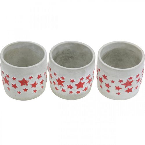 Article Décoration en céramique motif étoile, jardinière, aspect béton, Décoration de l&#39;Avent Ø10,5cm H9,5cm 3pcs