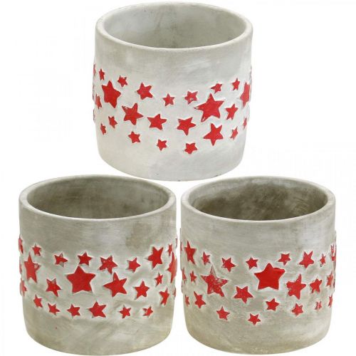 Jardinière avec étoiles, décoration en céramique, aspect béton, jardinière de Noël Ø12.5cm H11cm 3pcs