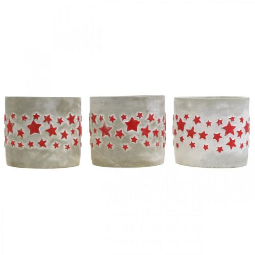 Article Jardinière avec étoiles, décoration en céramique, aspect béton, jardinière de Noël Ø12.5cm H11cm 3pcs