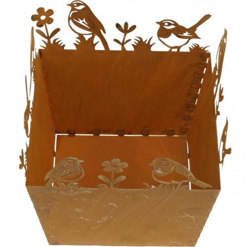 Article Cache-pot, métal décor oiseaux, cache pot, patine printanière H15,5cm
